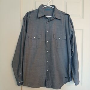 LK Haggar Navy Blue Cotton+Polyester Button Up Longsleeve Size Medium (M)